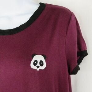 French Pastry Panda  T-Shirt Size XL Embroidered Burgundy Ringer Tee Shirt SS